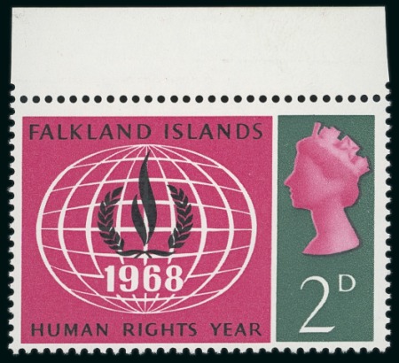 Stamp of Falkland Islands 1968 Human Right Year 8d mint n.h. with variety yellow omitted