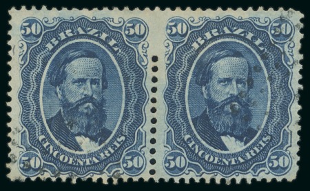 1866 50r blue, pair with partial vertical perforation