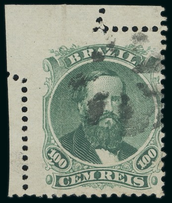 1866 100r green, a corner example from the upper left