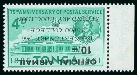 Stamp of Tonga 1962 Centenary of Emancipation 5s mint n.h with inverted overprint and Officials 1966 10s on 4d mint n.h. and CTO