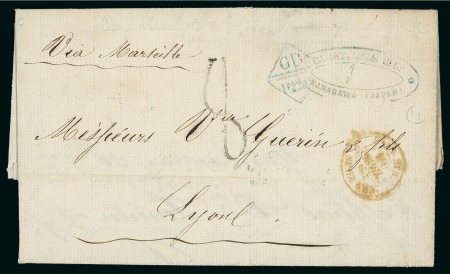 1862 Entire letter from Yokohama (Japan) to Lyon with "GB/1F22 4/10c" marking