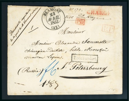 Stamp of France 1852, Lettre de Blamont (Meurthe) chargée pour Saint