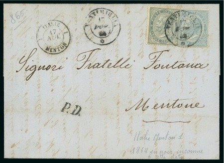 Stamp of France » Empire Lauré 1864, Lettre de Ventimiglia (Italie) pour Menton avec