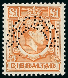 Stamp of Gibraltar 1938-51 1/2d to £1 mint n.h. part set with "SPECIMEN" perfins, missing the values issued after 1938