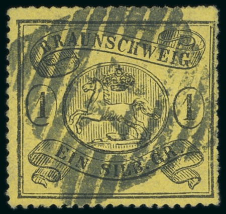 Stamp of German States » Brunswick 1865 1sgr black on yellow, serpentine roulette 16, used