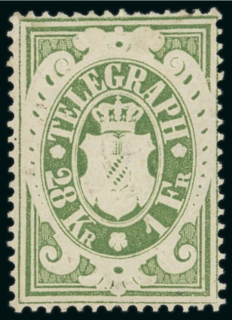 Stamp of German States » Bavaria Telegraph Stamps. 28kr/1fr green, mint o.g.