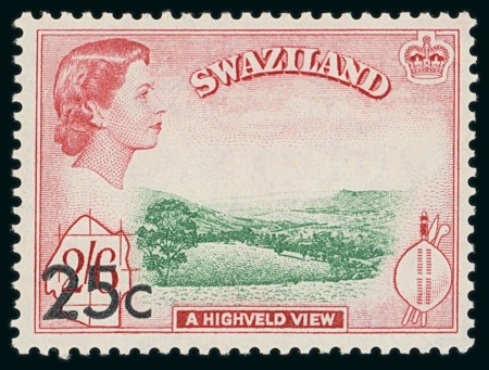 Stamp of Swaziland 1961 25c on 2s6d type II at lower left, mint n.h.