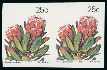 Stamp of South Africa » Union & Republic of South Africa 1977 Flora 25c mint n.h. imperforate pair with green background and RSA omitted