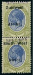 1923-26 Type VIa 1s, 10s and £1 in mint vertical pair with "SPECIMEN" hs