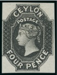 1857-59 4d, 6d, 10s, 1s and 2s plate proofs in black on wove paper