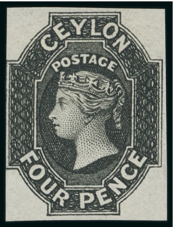Stamp of Ceylon 1857-59 4d, 6d, 10s, 1s and 2s plate proofs in black on wove paper