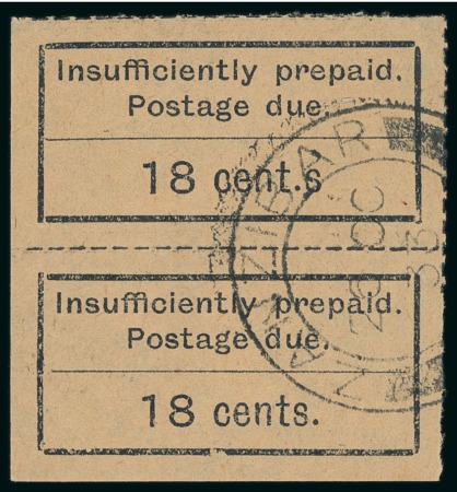 Stamp of Zanzibar Postage Dues: 1926-30 18c on salmon paper with variety "cent.s" in used vertical pair 