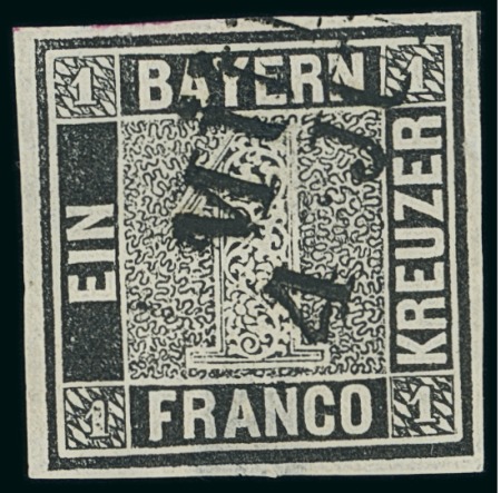 Stamp of German States » Bavaria 1849 1kr deep black ("tiefschwarz") 1st printing used