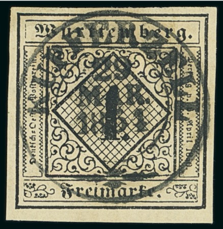 Stamp of German States » Wurttemberg 1851 1kr buff used