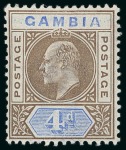 Stamp of Gambia 1902-05 4d brown & ultramarine with variety dented frame, mint
