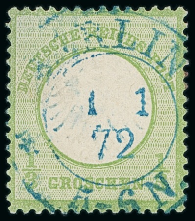 Stamp of Germany » German Empire 1872 Small Shield 1/3gr green, used on the first day of issue