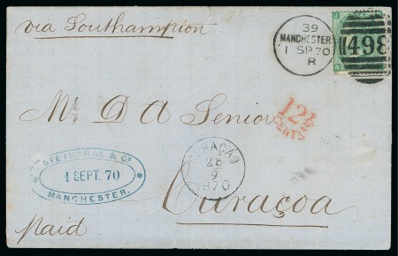 1855-73, Group of 9 transatlantic covers from Great Britain to the USA (4), Jamaica, Trinidad, Argentina, Peru and Mexico