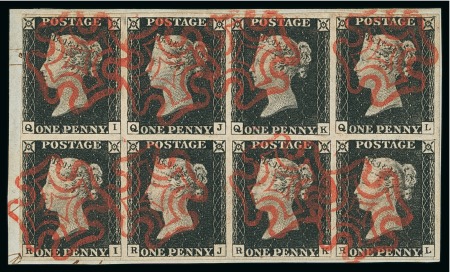 Stamp of Great Britain » 1840 1d Black and 1d Red plates 1a to 11 1840 1d black pl.2 QI-HL magnificent used block of eight with large margins all round,