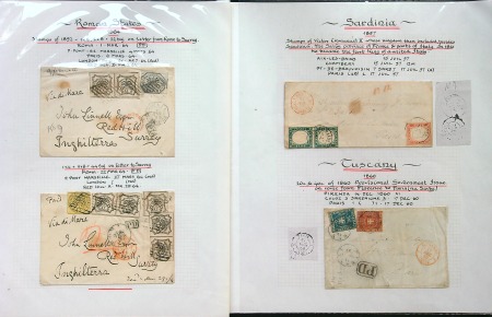 Stamp of Large Lots and Collections Italian States: 1856-64 Group of 7 covers (1 later Italy) from Roman States, Tuscany, Sardinia used in Savoie, Austrian Italy with fiscal usage