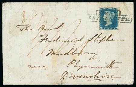 Stamp of Great Britain » 1840 2d Blue (ordered by plate number) 1840 (Oct 1) Wrapper from Funchal, Madeira, to Plymouth with 1840 2d blue tied by "DEAL / SHIP LETTER" framed hs 