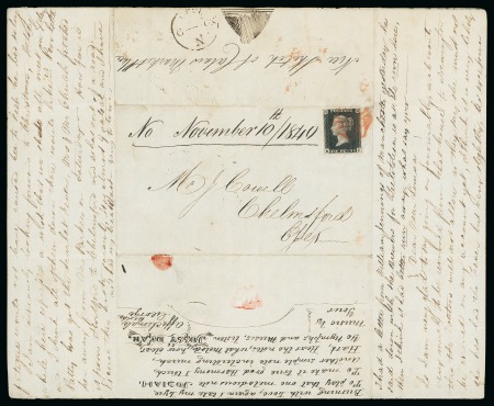 Stamp of Great Britain » 1840 1d Black and 1d Red plates 1a to 11 1840 (Nov 9) Entire from London to Chelmsford with 1840 1d black pl.6 MF, decorated inside with fascinating content