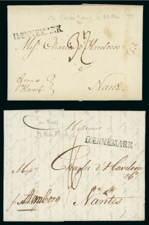 Stamp of Norway 1798-1801. Two entire letters to$ France with interesting contents related to the French Revolution and Wars.