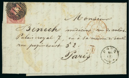Stamp of Belgium » Belgique. 1851 Médaillons (filigrane sans cadre) (COB 6-8) 1852 (May 1st). Entire letter to Paris franked by 1851