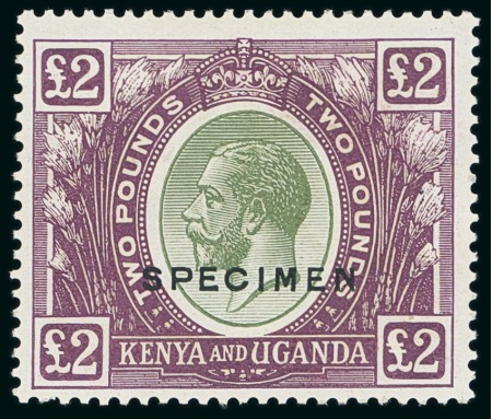 Stamp of Kenya, Uganda and Tanganyika » Kenya, Uganda and Tanganyika 1922-27 £2 green and purple, overprinted "SPECIMEN",