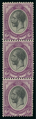 Stamp of South Africa » Union & Republic of South Africa 1913-24 KGV 6d showing "missing Z in ZUID" variety, in mint vertical strip of three and mint vertical pair