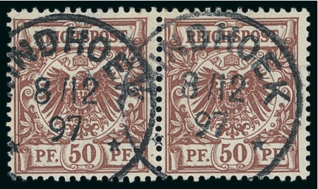 Stamp of South West Africa German South West Africa: 1892 50pf purple-brown pair cancelled Windhoek; 1901 Yacht 5M cancelled Keetmanshoop