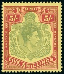 Stamp of Bermuda 1938-53 Key Type small mint group incl. 5s single, top marginal strip of three and £1