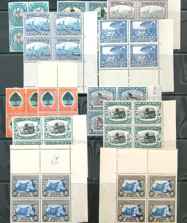 Stamp of South Africa » Union & Republic of South Africa 1933-48 Hyphenated Pictorials mint selection on a stocksheet, mostly mint n.h. in blocks of four