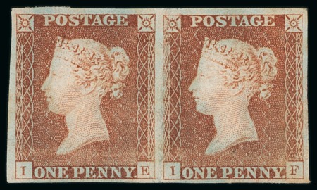 Stamp of Great Britain » 1840 1d Black and 1d Red plates 1a to 11 1841 1d red pl.2 from black plates IE-IF, the unique unused pair