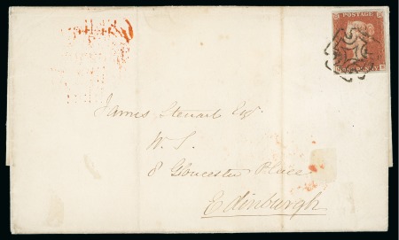 Stamp of Great Britain » 1841 1d Red Dublin: 1841 1d. red, QE, good to large margins all around tied to entire letter by Dublin distinctive MC