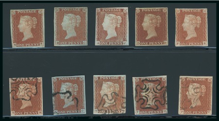 1841 1d. red, mint (5) and used (5) selection on stockcard,
