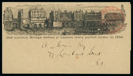 Stamp of Great Britain » Hand Illustrated and Printed Envelopes 1881 (May) Printed illustrated newspaper wrapper depicting "Old London Bridge before ye houses were pulled down in 1760", used