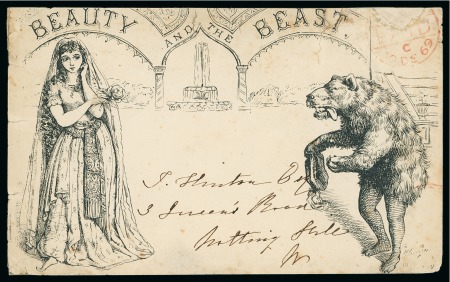 Stamp of Great Britain » Hand Illustrated and Printed Envelopes 1869 (Dec) Printed illustrated envelope depicting "Beauty and the Beast", sent locally in London