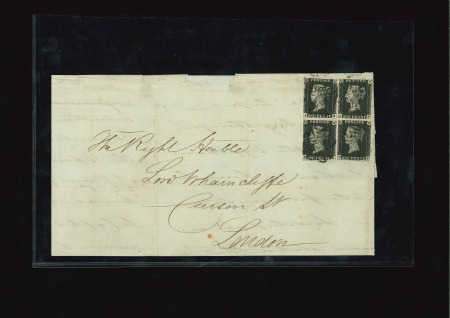 Stamp of Great Britain » 1840 1d Black and 1d Red plates 1a to 11 1841 (Feb 15) Wrapper from Dublin, Ireland, to London, with 1840 1d black pl.6 AE/BF block of four