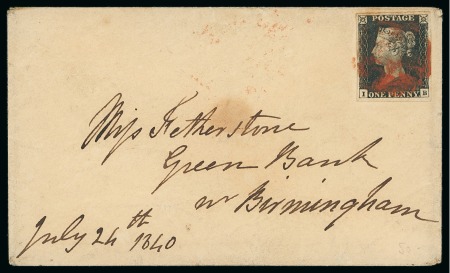 Stamp of Great Britain » 1840 1d Black and 1d Red plates 1a to 11 1840 (Jul 25) Envelope from Retford, Nottinghamshire, to Green Bank near Birmingham, with 1840 1d black pl.1b IB