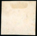 Stamp of India » 1854 Lithographs 4a blue and red on yellowish paper with "Coat of Arms" sideways watermark, Head die III, Frame die II