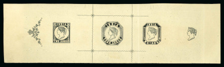 Stamp of India » 1854 Lithographs Spence 4, 5, 7, 50d: 2a square design, 2a octagonal design, 4a and head only se-tenant in black on white parchment pape