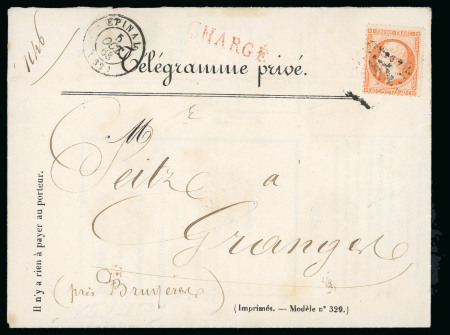 1863, Télégramme Privé, lettre pour Granges-sur-Vologne