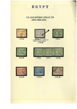 Stamp of Egypt » 1867-69 Penasson 5pa to 5pi unused and used selection on album page,