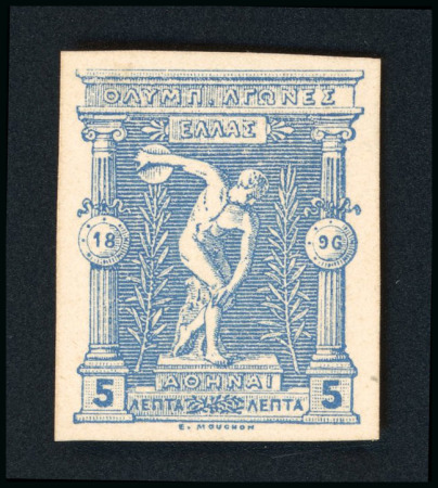 Stamp of Olympics » 1896 Athens 1896 Olympics 5l die proof from the original plate on carton paper in blue