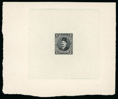 Stamp of Egypt » 1914-53 Pictorial, Farouk and Fuad Essays 1922 5m black, die proof sheetlet, very fine and scarce