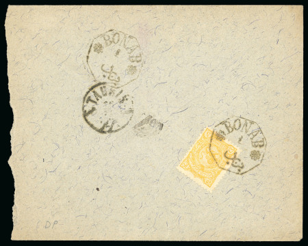 1899 Mozaffer-edin Shah Qajar (green paper) 5ch on reverse of envelope tied by Bonab octagonal cancel