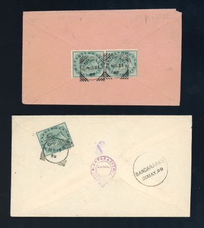 Stamp of Persia » Indian Postal Agencies in Persia 1887-88, Two covers with QV 1/2a green frankings from Bushire and Bandar-Abas