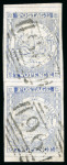 1851 Sydney View 2d ultramarine on hard greyish wove paper, pl.V, pos.8/20 used vertical pair