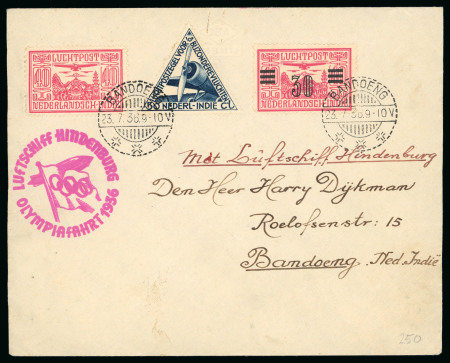 Netherlands Indies: 1936 (Jul 23) Envelope with 30c, 30c and 40c tied by Bandoeng cds with Olympiafahrt cachet below