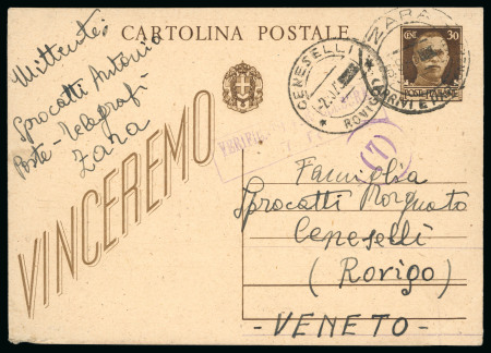 Stamp of Italy » Foreign Occupations of Italian Territories or Under Italian Sovereignty » German Occupation of Zara 1943 (Sept 25) Italian 30c non-overprinted stationery to Italy